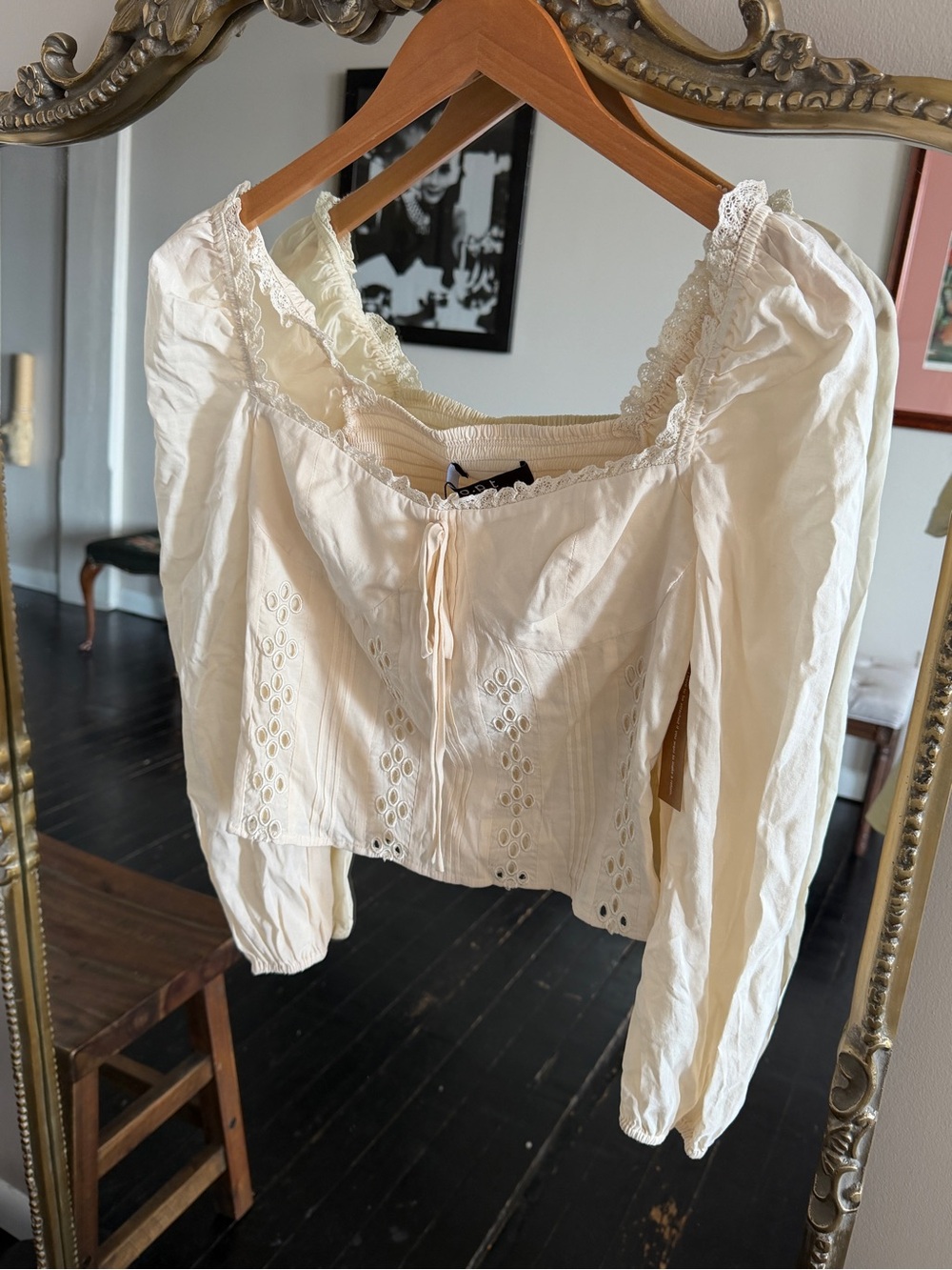NWT Chic Cream Blouse with Embroidered Details